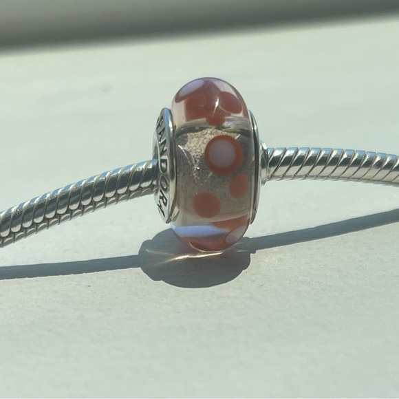 Retired Pandora Murano Glass Charm - Peach and Light Pink Polka Dots - 790694 - Picture 3 of 4